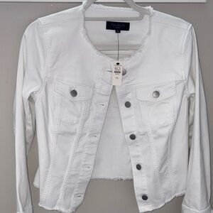 Nwt Talbots White Cropped Jean Jacket with Raw-Edge Trim